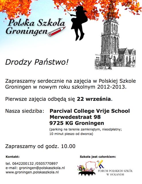 Zaproszenie na zajęcia w Polskiej Szkole 22-09-2012